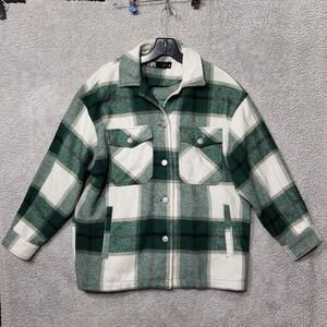 Zara Flannel Green Long Sleeve Shirt Relaxed Fit Women's Size‎ Small